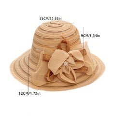 Striped Sun Hat Flower Decor Organza Church Derby Hats