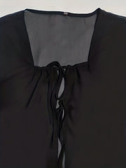 Tie Front Square Blouse Long Sleeve for Spring & Summer