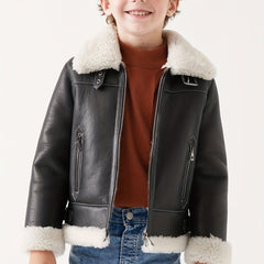 Toddler Boys Fleece PU Leather Motorcycle Jacket