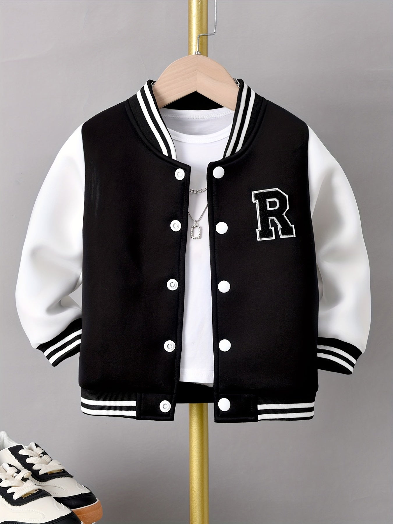Boys Varsity Jacket Long Sleeve Letter Graphic Block Collar