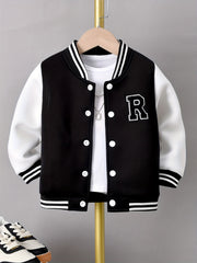 Boys Varsity Jacket Long Sleeve Letter Graphic Block Collar