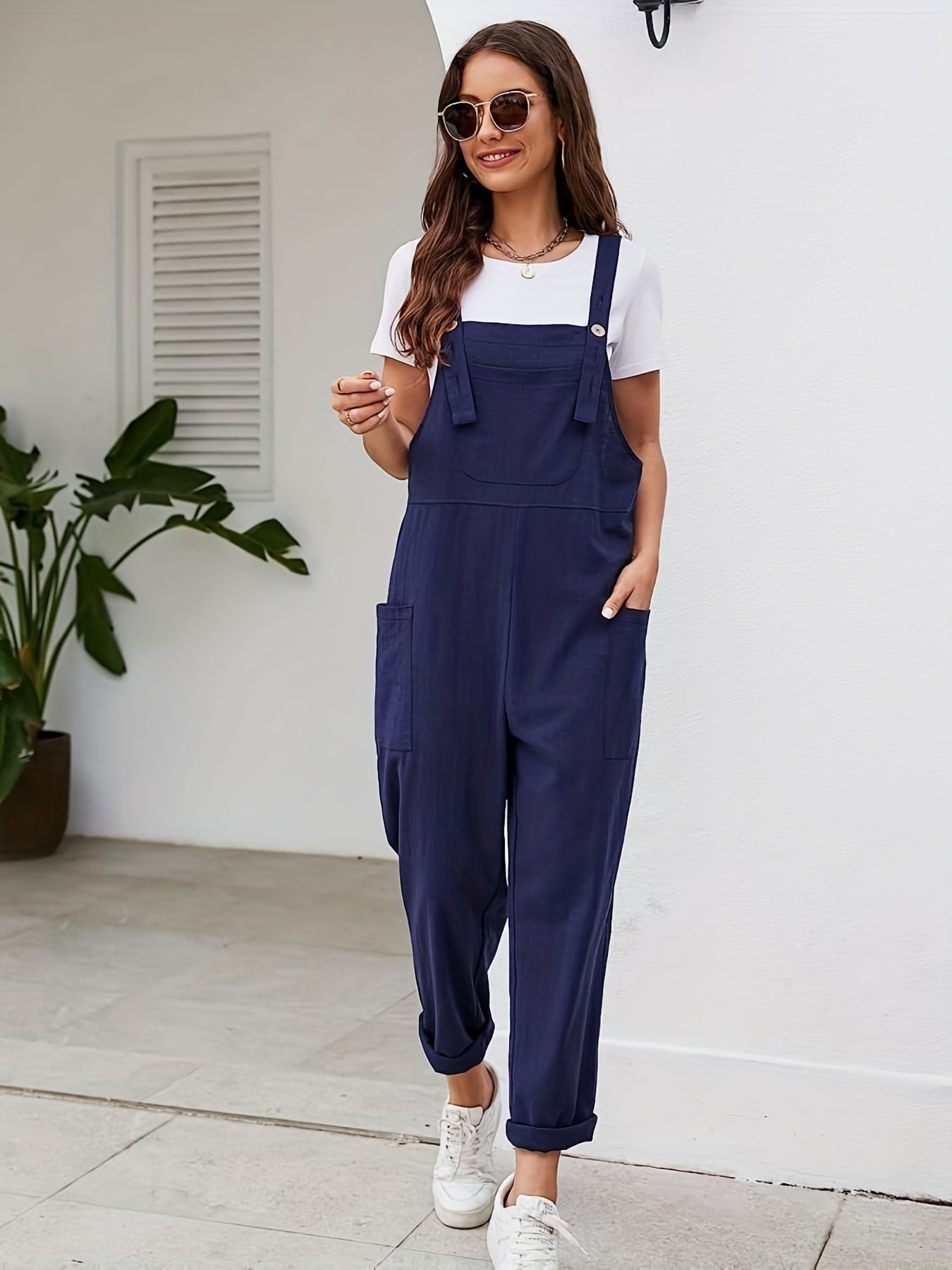 Sleeveless Jumpsuit With Pockets Women's Clothing