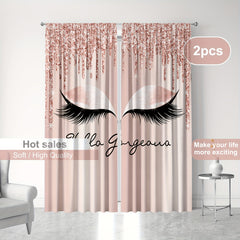 Large Eyelash Printed Curtain Rod Pocket Curtains - 2pc Home Decor