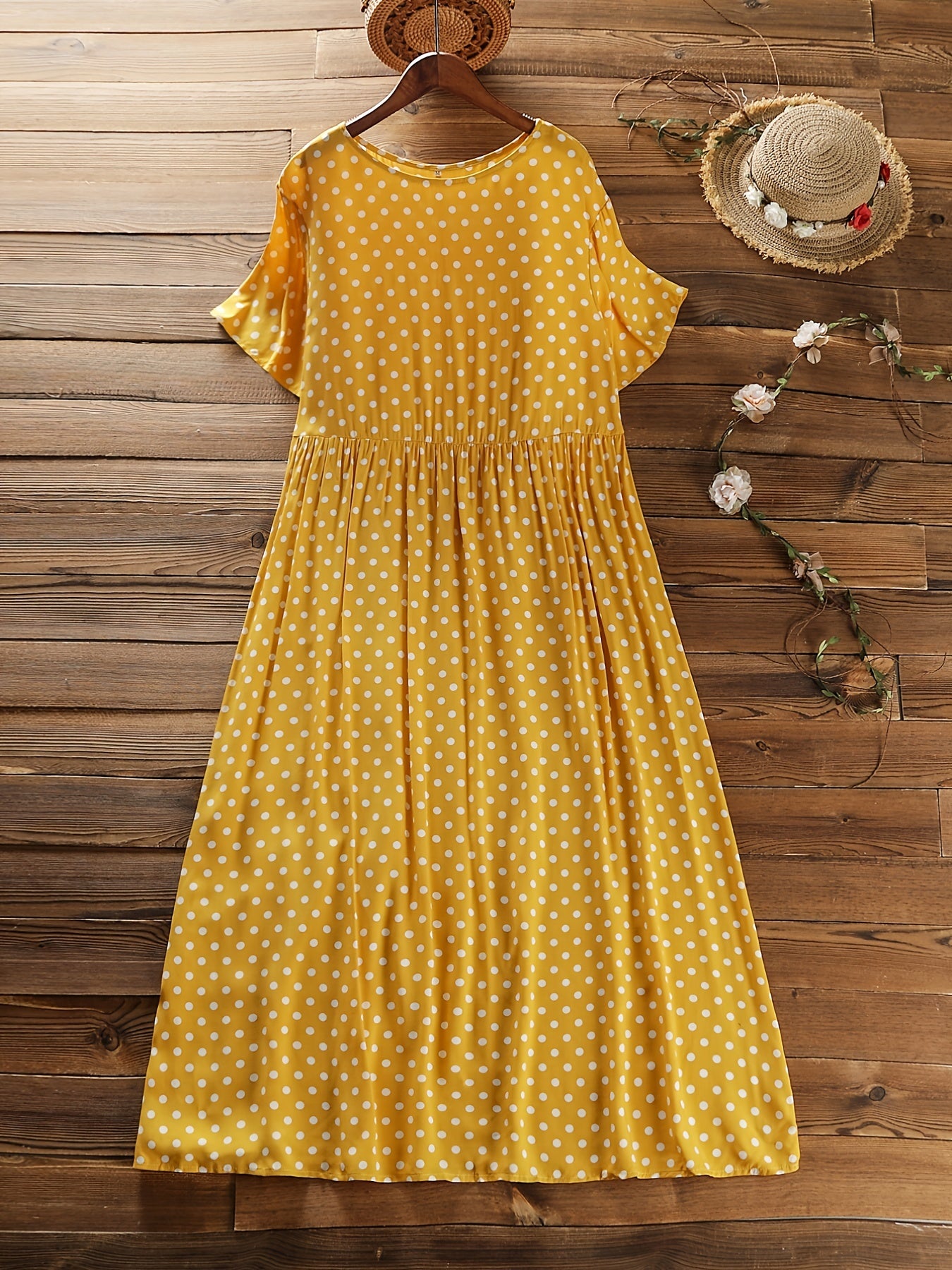 Polka Dot Dress Crew Neck Short Sleeve Casual Dress