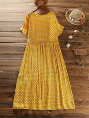 Polka Dot Dress Crew Neck Short Sleeve Casual Dress