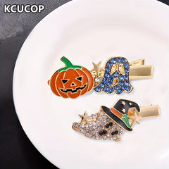 Halloween Pumpkin Ghost Hair Clips Rhinestone Hair Clips For Girls