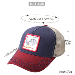 Unisex Sunshade Baseball Cap with Rooster Patch Embroidery