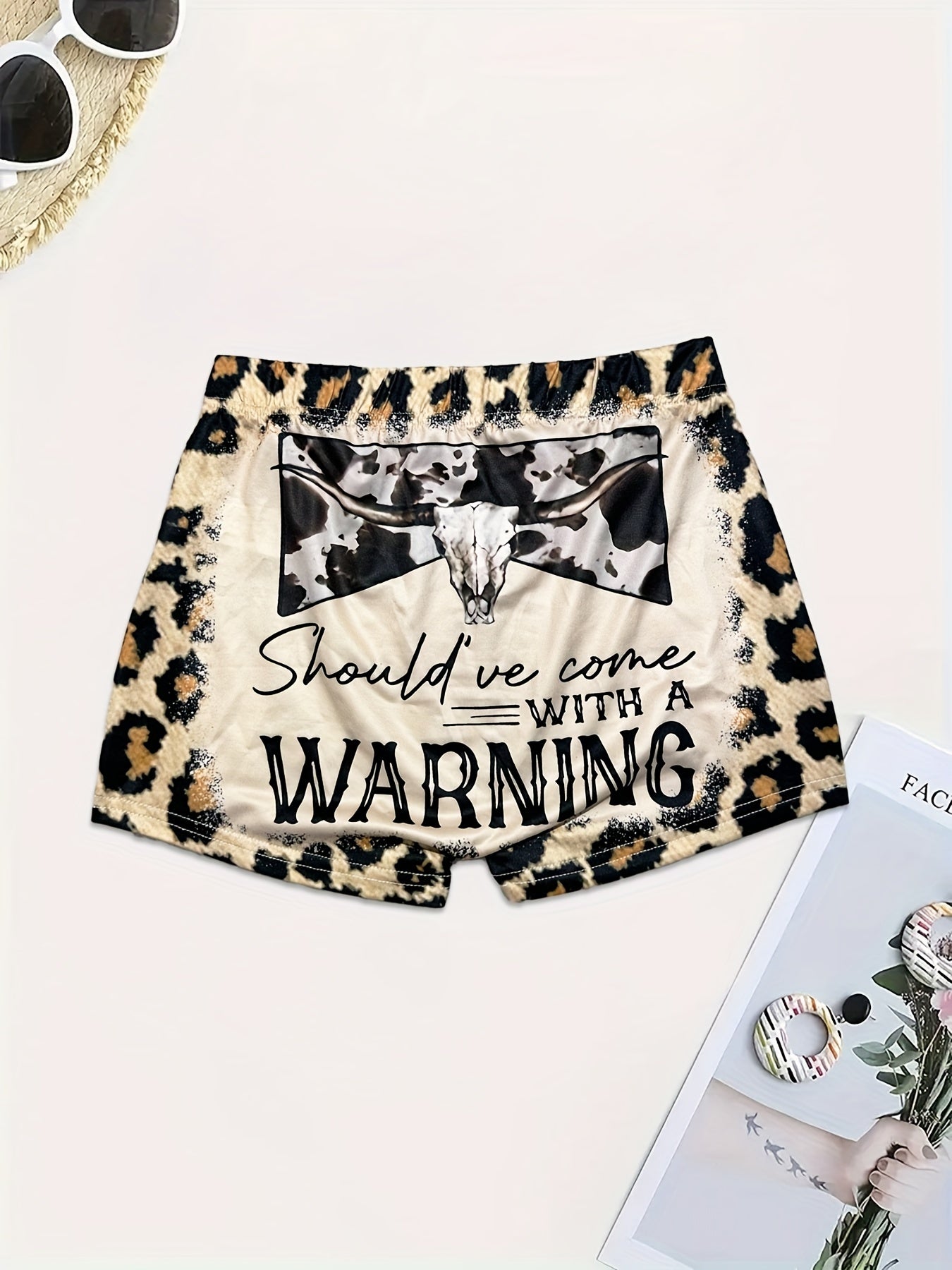 Cow Skull Print Skinny Shorts for Women