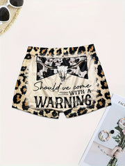 Cow Skull Print Skinny Shorts for Women
