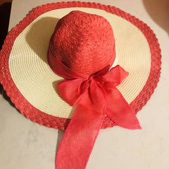 Bowknot Block Sun Hat Crochet Wide Brim Drawstring Straw Hat