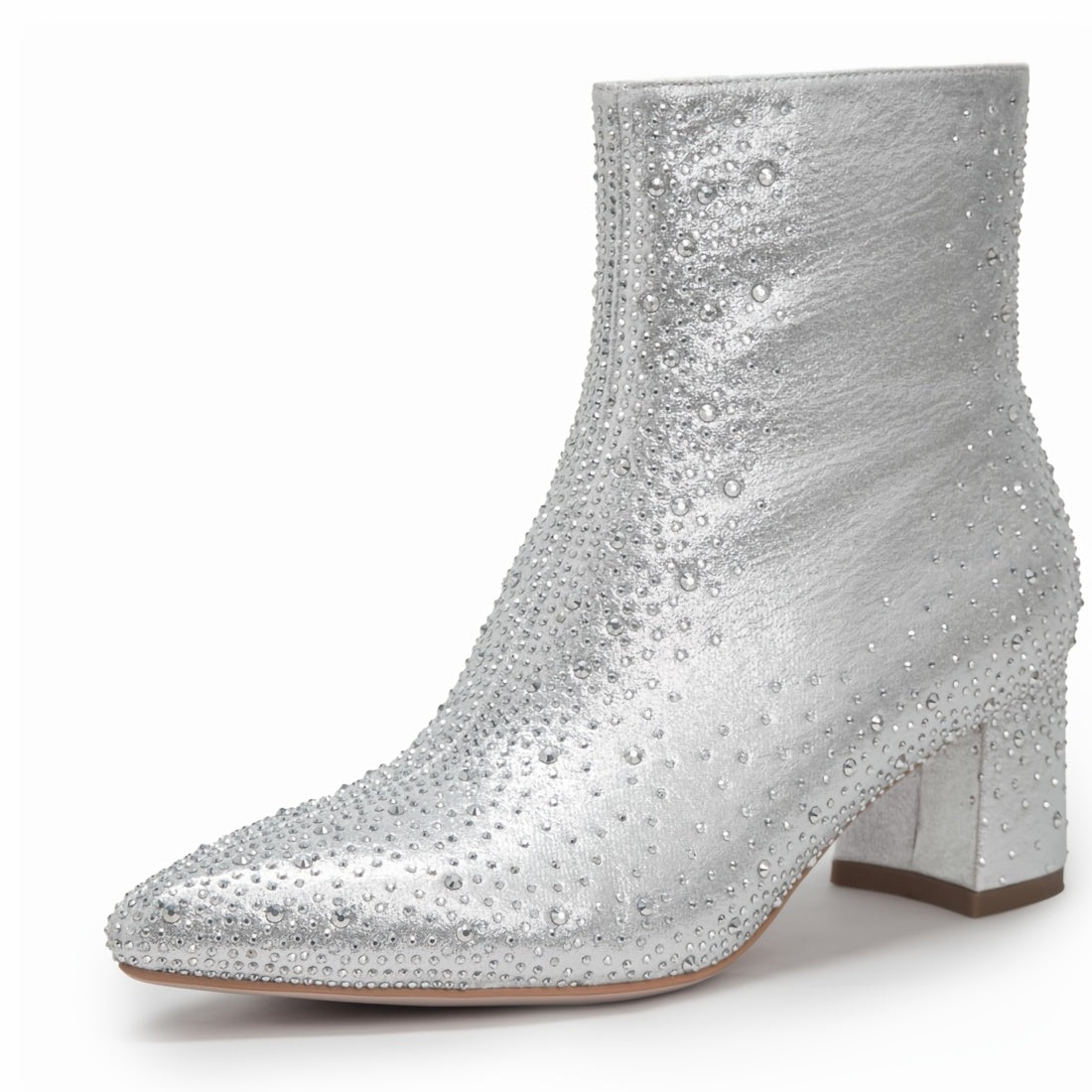Women's Rhinestone Short Boots Point Toe Chunky Heel Dress Boots