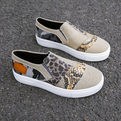 Women's Colorblock Canvas Slip-On Loafers Casual Walking Shoes