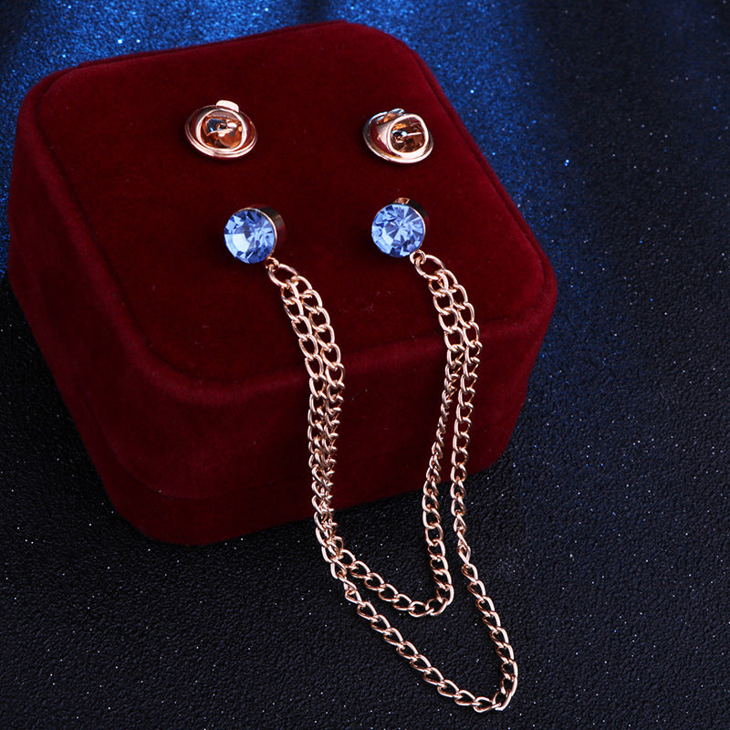 Rhinestone Tassel Pin Shirt Accessory Chain Brooch