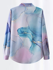 Marble Print Button Up Long Sleeve Blouse