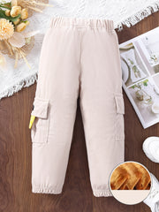 Girls Fleece Warm Winter Corduroy Trousers Elastic Waist Pocket Cargo Pant
