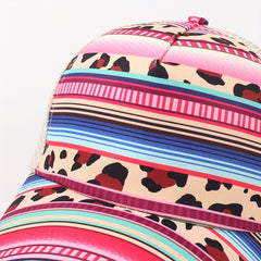 Boho Print Ponytail Trucker Hat Mesh Pink Baseball Cap