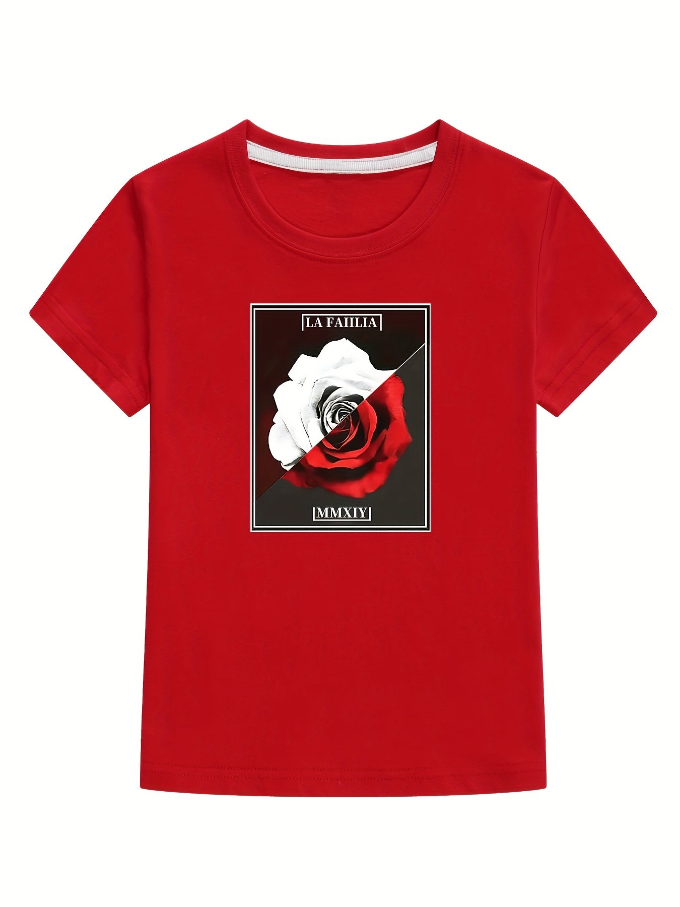 Girl's Mysterious Rose Print Outdoor Sport Tee Tops