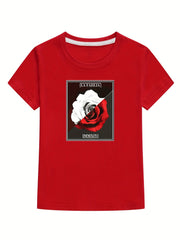 Girl's Mysterious Rose Print Outdoor Sport Tee Tops