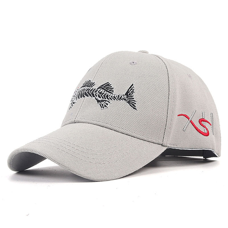 Fish Embroidered Baseball Cap Unisex Grey Camouflage Sun Hat