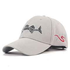 Fish Embroidered Baseball Cap Unisex Grey Camouflage Sun Hat