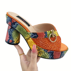 Women's Snakeskin Platform Heel Sandals Peep Toe Party Shoes