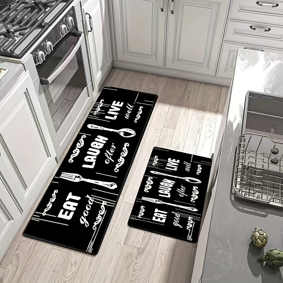Fork And Spoon Print Floor Mat Non slip Durable Bath Foot Pod Stain resistant