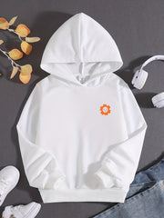 Girls Smile & Flower Graphic Hooded Sweatshirt Long Sleeve Hoodies Pullover Tops