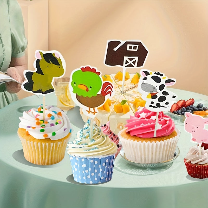 24pcs Farm Animal Cupcake Toppers Chickens Ducks Cows Horses