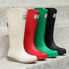 Women's Platform Knee High Rain Boots Non-slip Slip On Waterproof Working Shoes