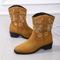 Women's Floral Embroidered Block Heel Western Boots