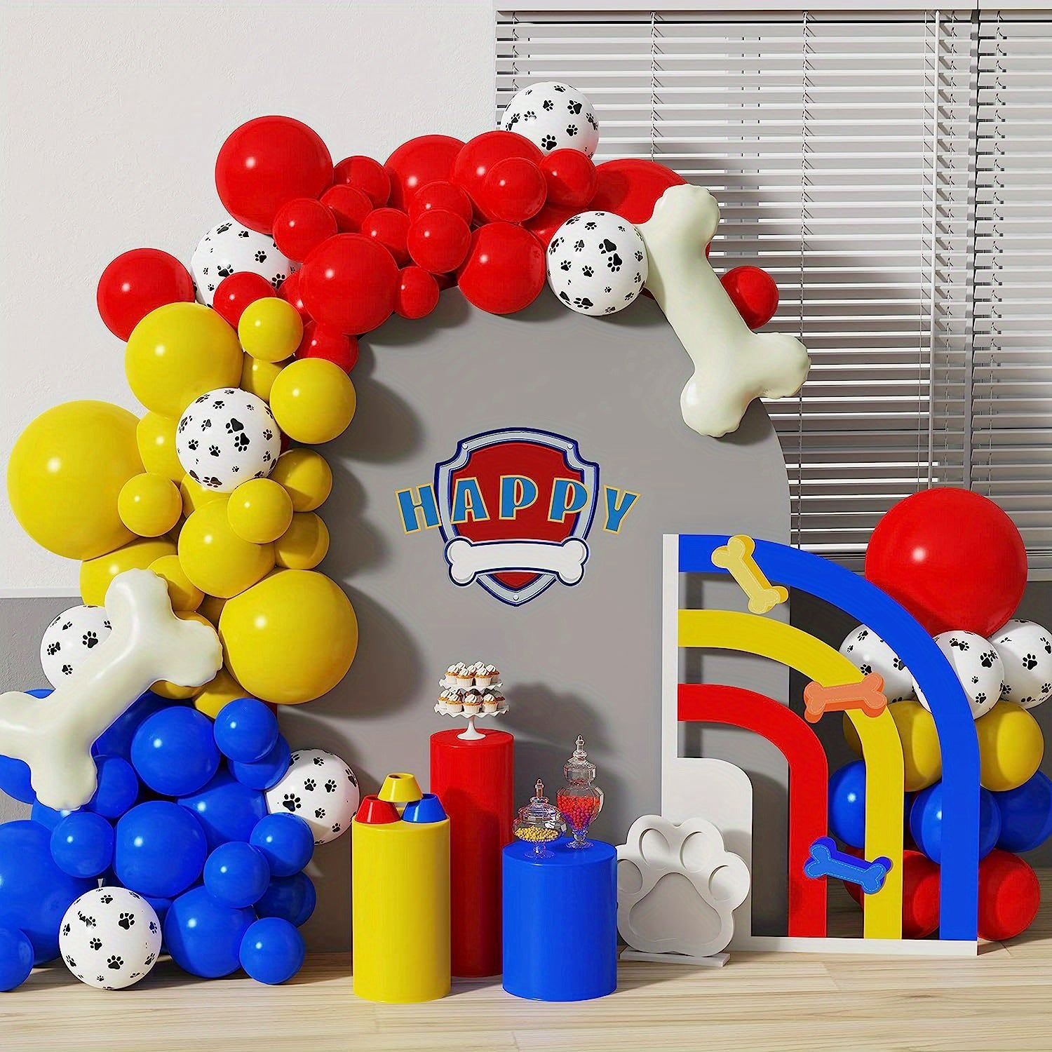 110pcs Paw Balloons Garland Kit - Red Yellow Dog Paw Latex Balloon