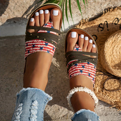 Patriotic Flip Flops Women Star & Stripe Rivet Detail Flat Slippers