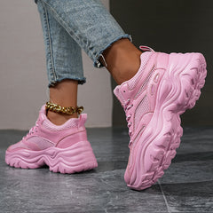 Women's Chunky Sneakers Faux Leather Lace Up Running Shoes