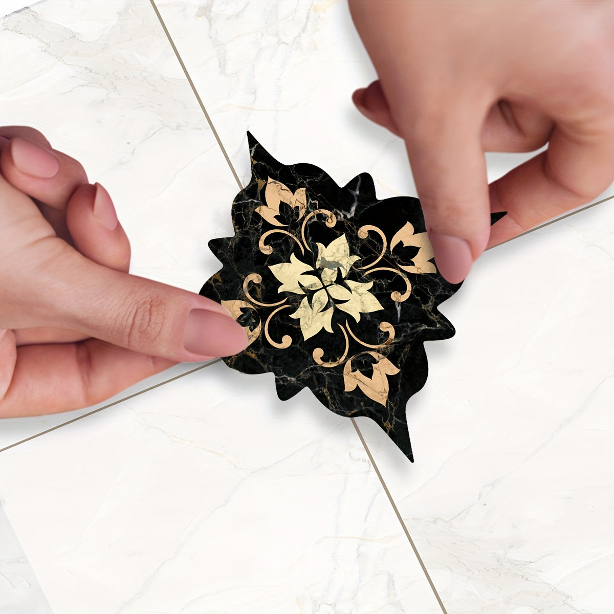 21pcs Dark Moroccan Pattern Tiles Stickers Waterproof Floor Decor