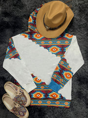 Ethnic Print Kangaroo Pocket Hoodie Long Sleeve Drawstring Hoodies