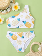 2pcs Pineapple Cold Shoulder Swimsuit Girls