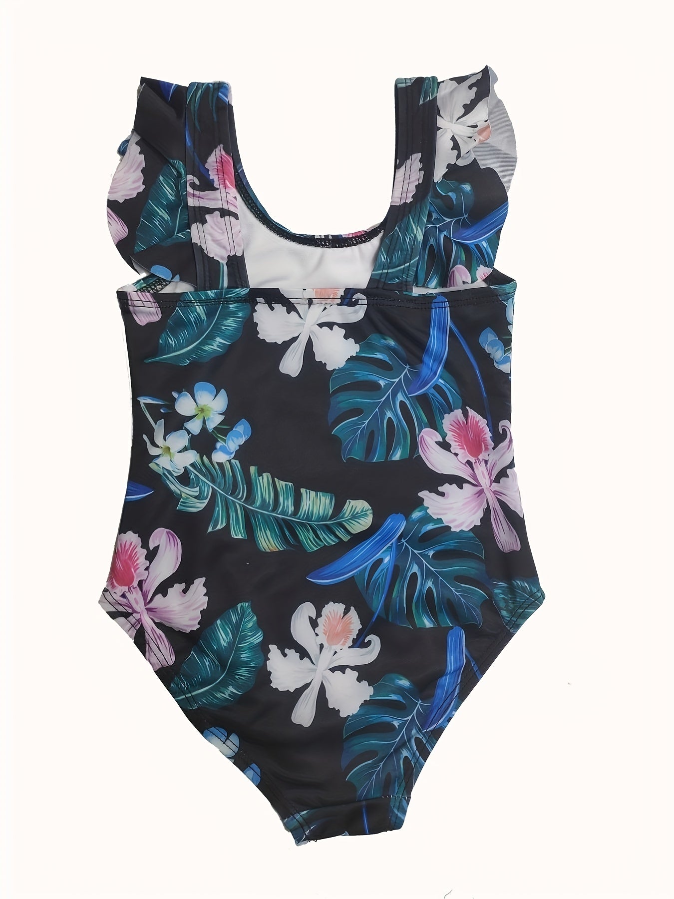 Toddler Girls Floral Ruffle Trim One Piece Swimsuit