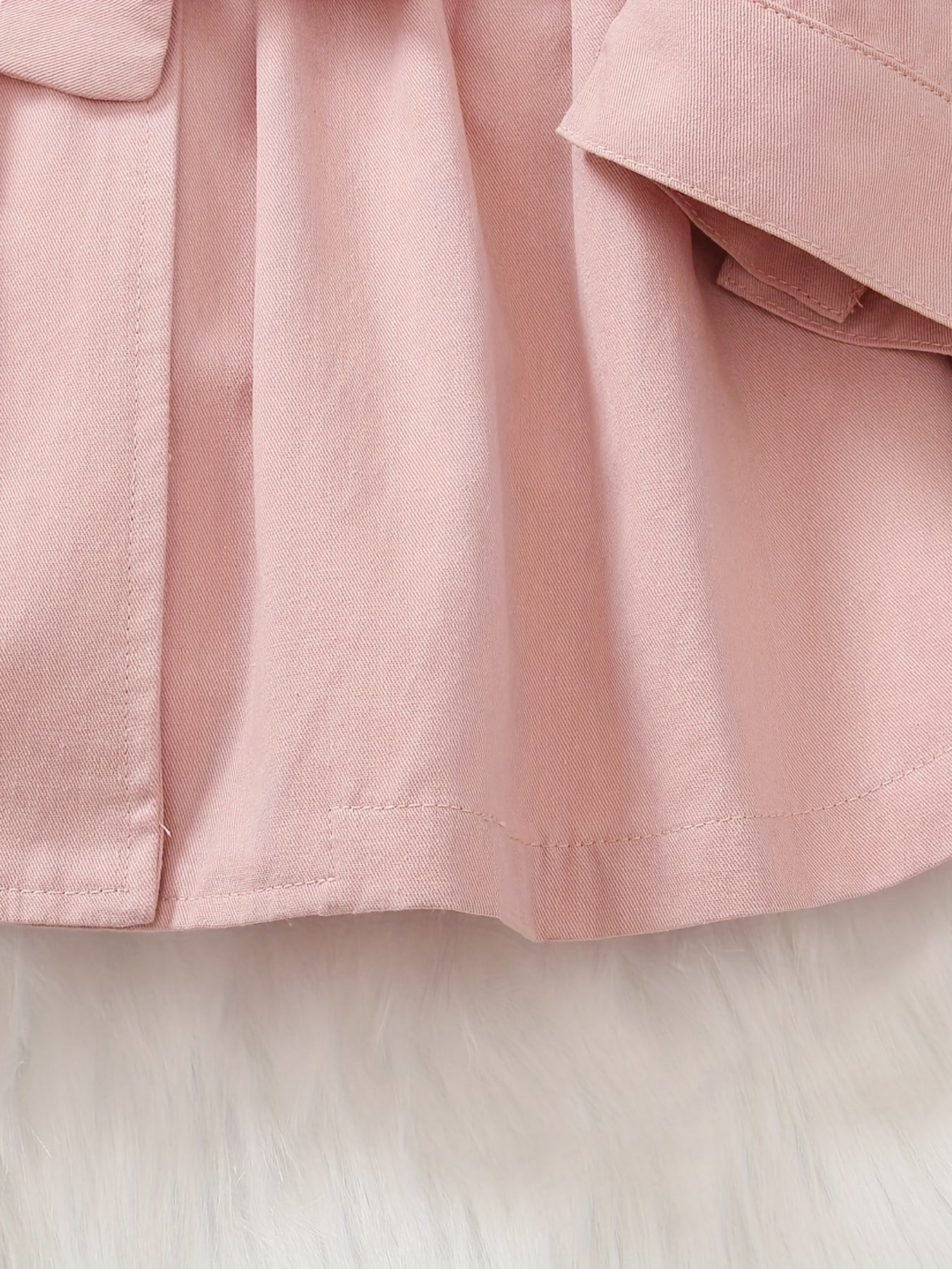 Toddler Girl Lapel Collar Belted Pink Trench Coat Casual Button Windbreaker