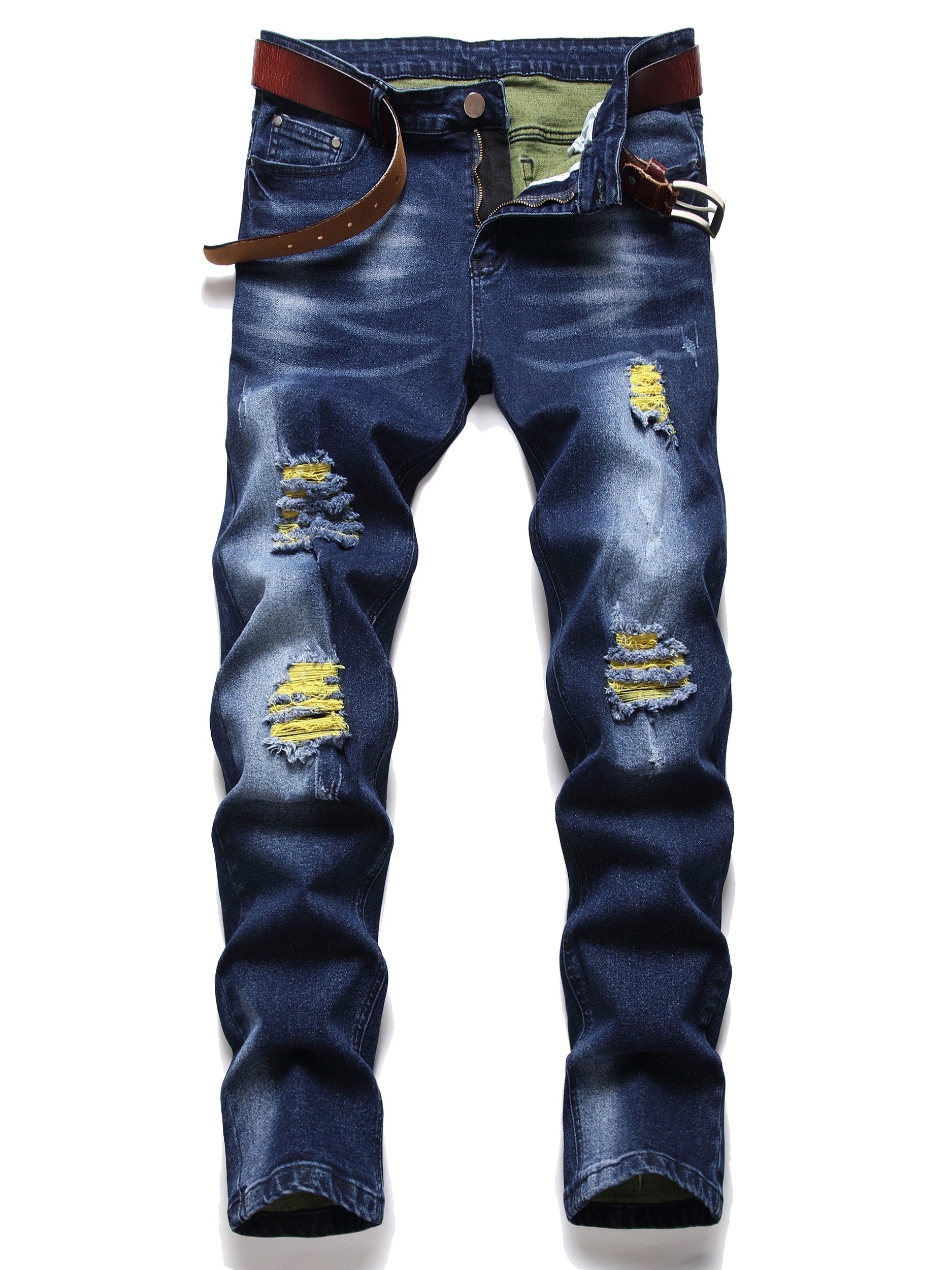 Men's Slim Fit Ripped Jeans - Distressed Stretch Denim Pants