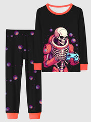 Skull Pattern Kids Pajama Set Halloween Style Comfy PJ Boy's Loungewear