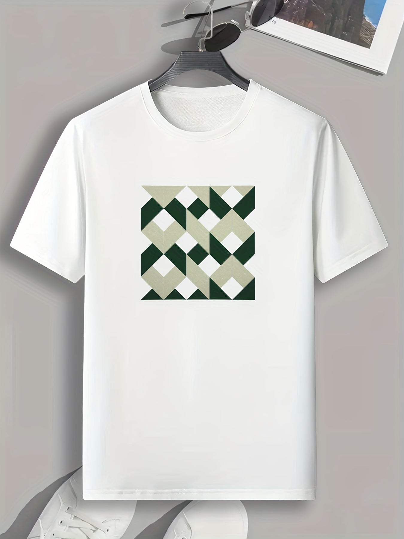 Geometric Print Men's Tee Stretch Breathable Outdoor Summer T-shirt