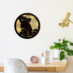 Children's Room LED Wall Clock Lamp Retro Wooden Sign Sticker Hanging Light