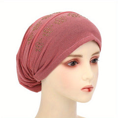 Rhinestone Flower Decor Beanie Turban Cap Slouchy Head Wrap