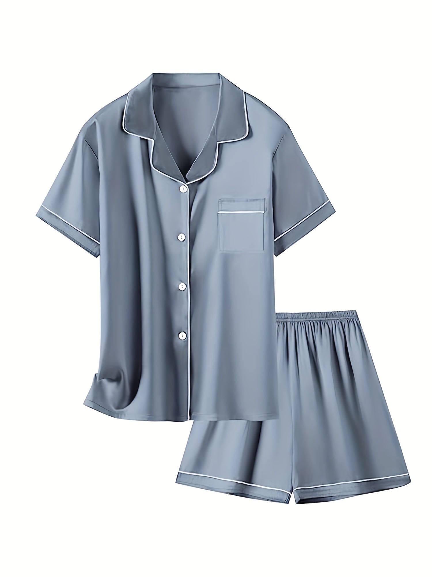 Soft Satin Pajama Set Button Down Top with Shorts