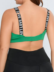 Sports Bra Contrast Letter Tape Seamless High Stretch Yoga Fitness Bra