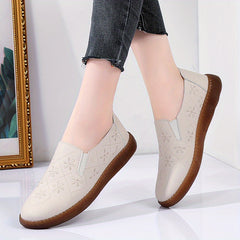 Floral Embroidered Loafers Lightweight Faux Leather Flats Slip On Shoes