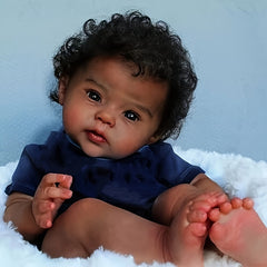 20 Inch Hand Rooted Curly Hair Newborn Doll Dark Brown Skin Soft Touch Dolls