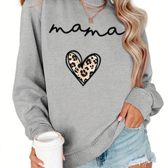 Leopard Heart Print Pullover Sweatshirt for Women