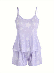 Stripe Print Cami Top & Shorts Pajama Set