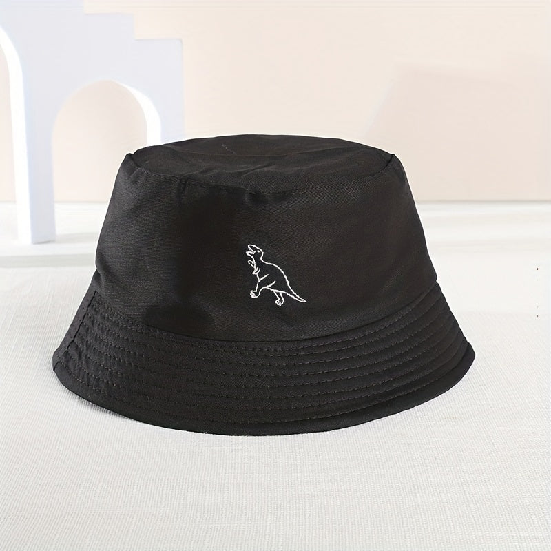 Kids Sunshade Embroidery Dinosaur Fisherman Hat